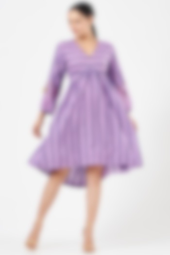 Purple Striped Knee-Length Dress by FINE THREADS BY HINA & NIKHAT
