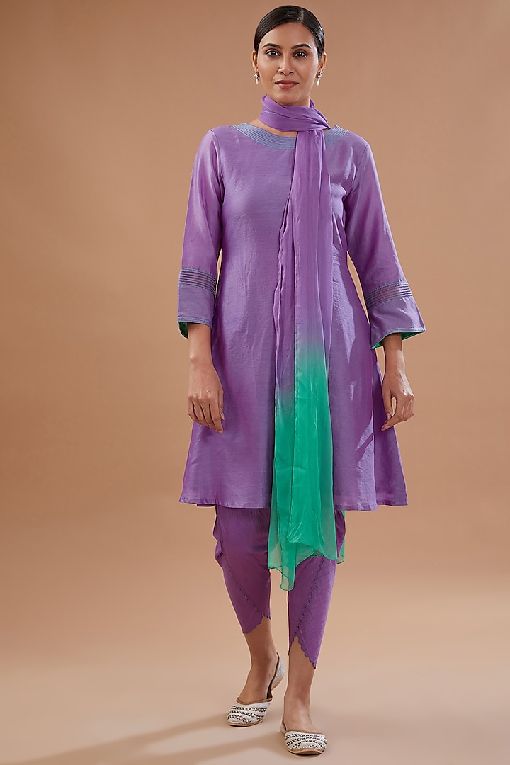 Purple Chanderi Silk Kurta Set by FINE THREADS BY HINA & NIKHAT