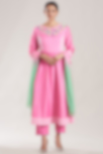 Pink Embellished Anarkali Set by FINE THREADS BY HINA & NIKHAT
