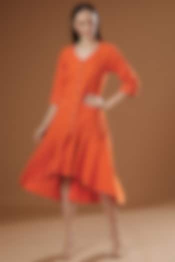Orange Cotton Linen High-Low Summer Dress by FINE THREADS BY HINA & NIKHAT at Pernia's Pop Up Shop