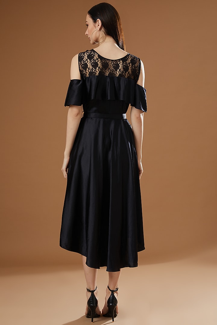 Black Silk Satin Off-Shoulder Summer Dress by FINE THREADS BY HINA & NIKHAT at Pernia's Pop Up Shop