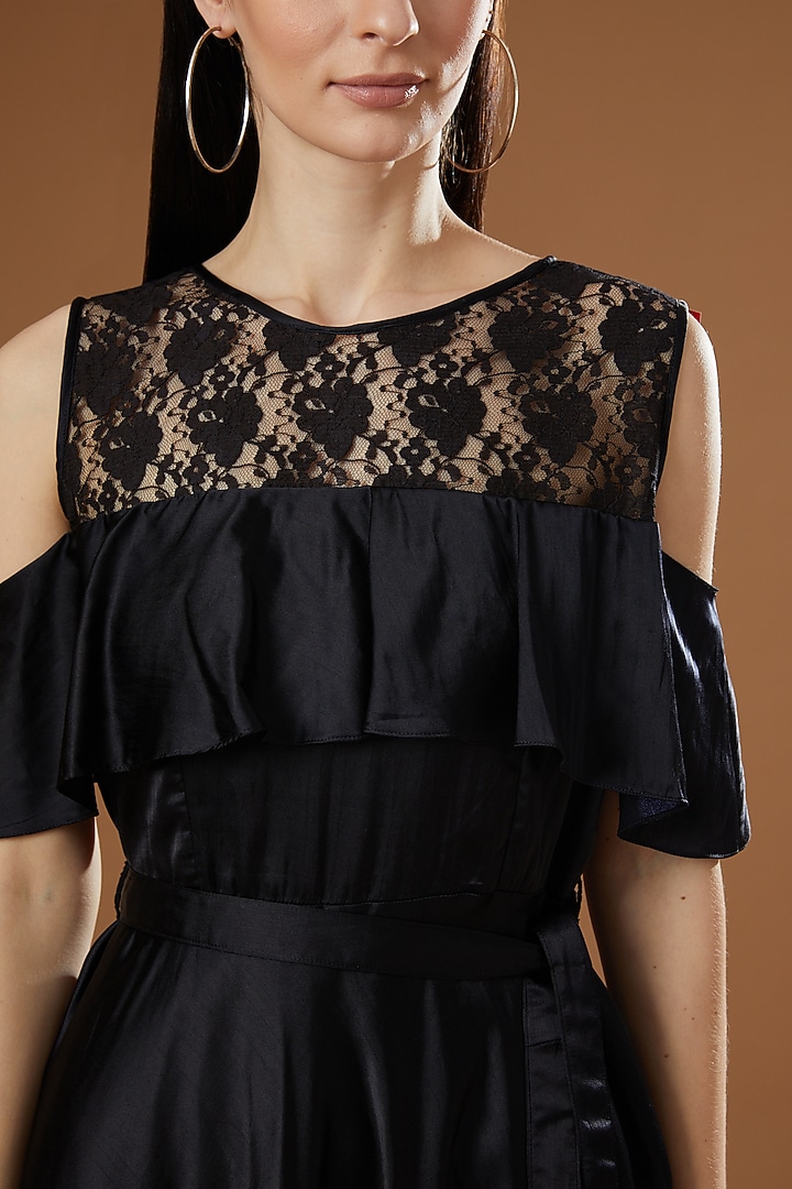 Black Silk Satin Off-Shoulder Summer Dress by FINE THREADS BY HINA & NIKHAT at Pernia's Pop Up Shop