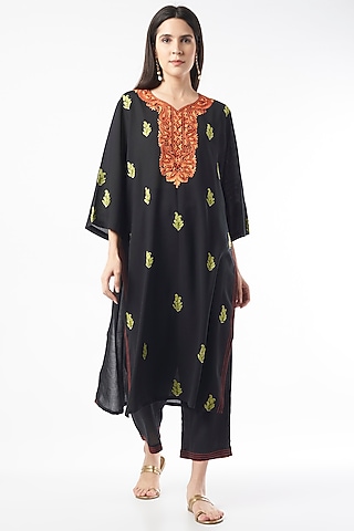 Black Pure Cotton Kurta Set by ILAPTI