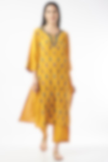 Citrus Yellow Embroidered Handwoven Kurta Set by ILAPTI at Pernia's Pop Up Shop