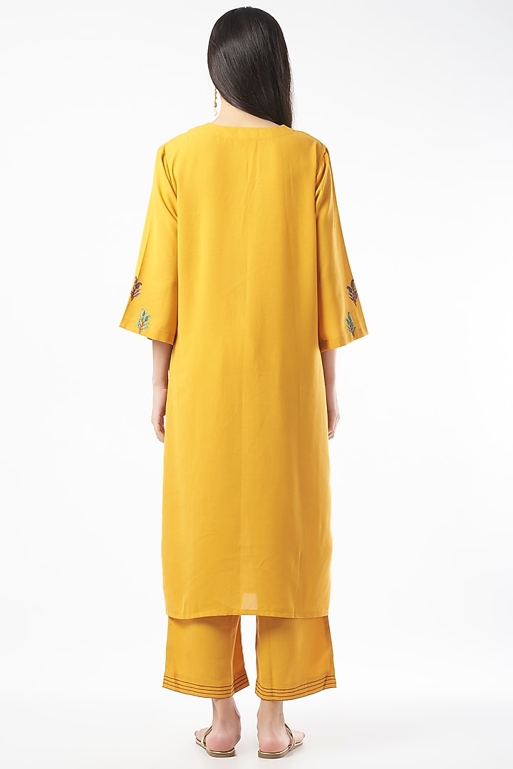 Citrus Yellow Embroidered Handwoven Kurta Set by ILAPTI at Pernia's Pop Up Shop