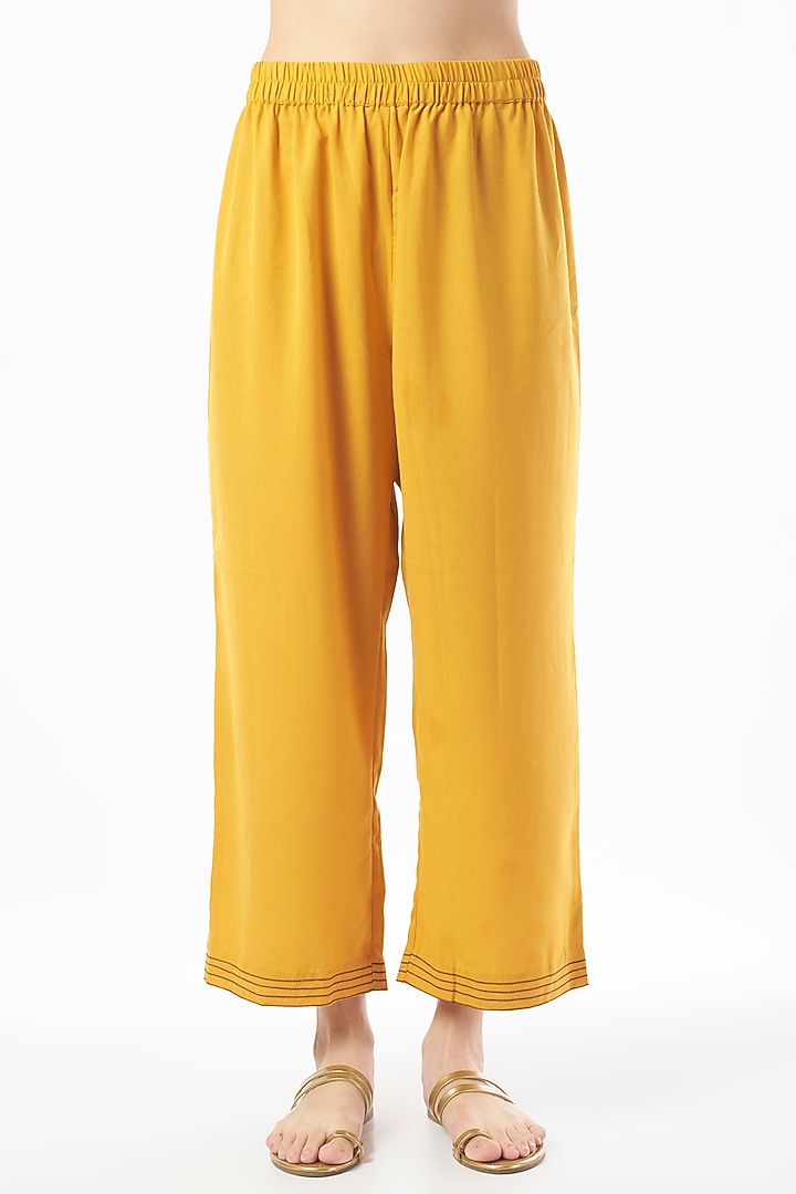 Citrus Yellow Embroidered Handwoven Kurta Set by ILAPTI at Pernia's Pop Up Shop