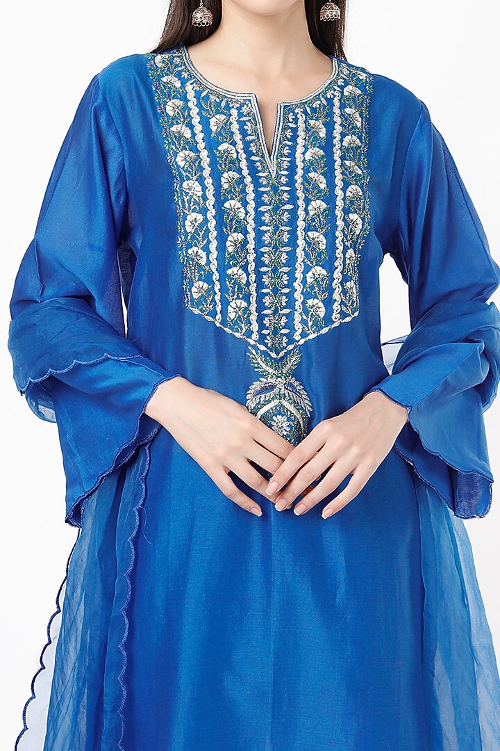Cobalt Blue Chanderi Kurta Set by ILAPTI at Pernia's Pop Up Shop