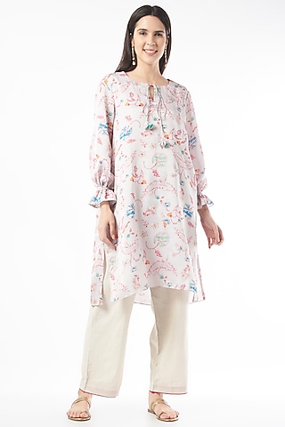 Grey Printed Handwoven Kurta Set by ILAPTI