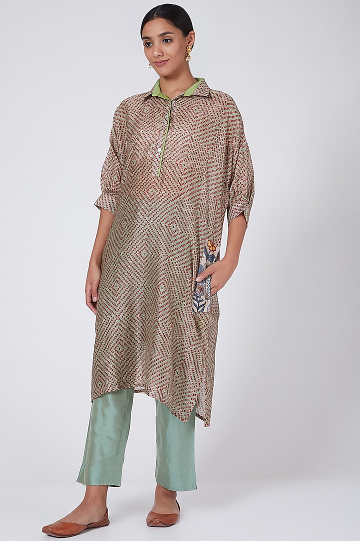 Mint Green Printed & Embroidered Narrow Pant Set by ILAPTI