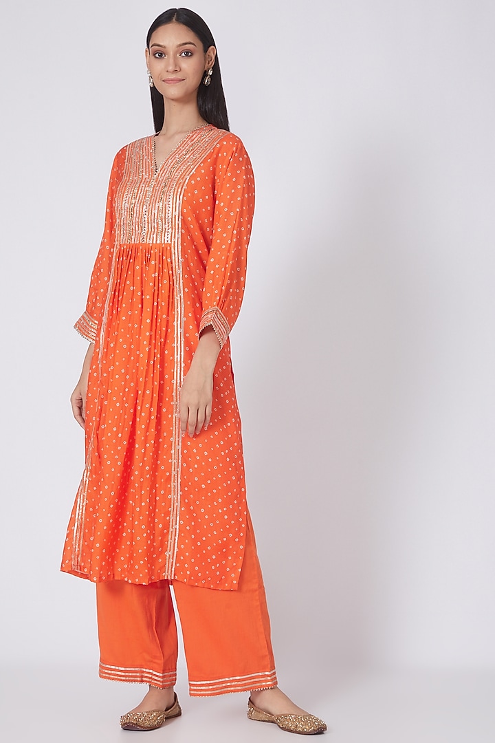 Orange Kurta Set With Gota Work by ILAPTI at Pernia's Pop Up Shop
