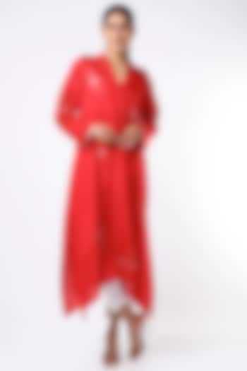 Cadmium Red Dupion Silk Kerchief Tunic by ILAPTI at Pernia's Pop Up Shop