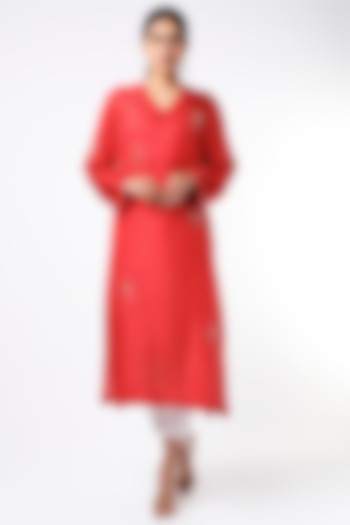 Cherry Red Tunic In Dupion Silk by ILAPTI at Pernia's Pop Up Shop