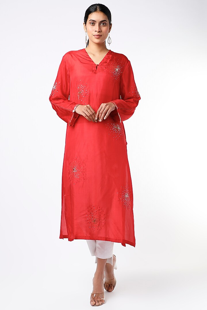 Cherry Red Tunic In Dupion Silk by ILAPTI at Pernia's Pop Up Shop