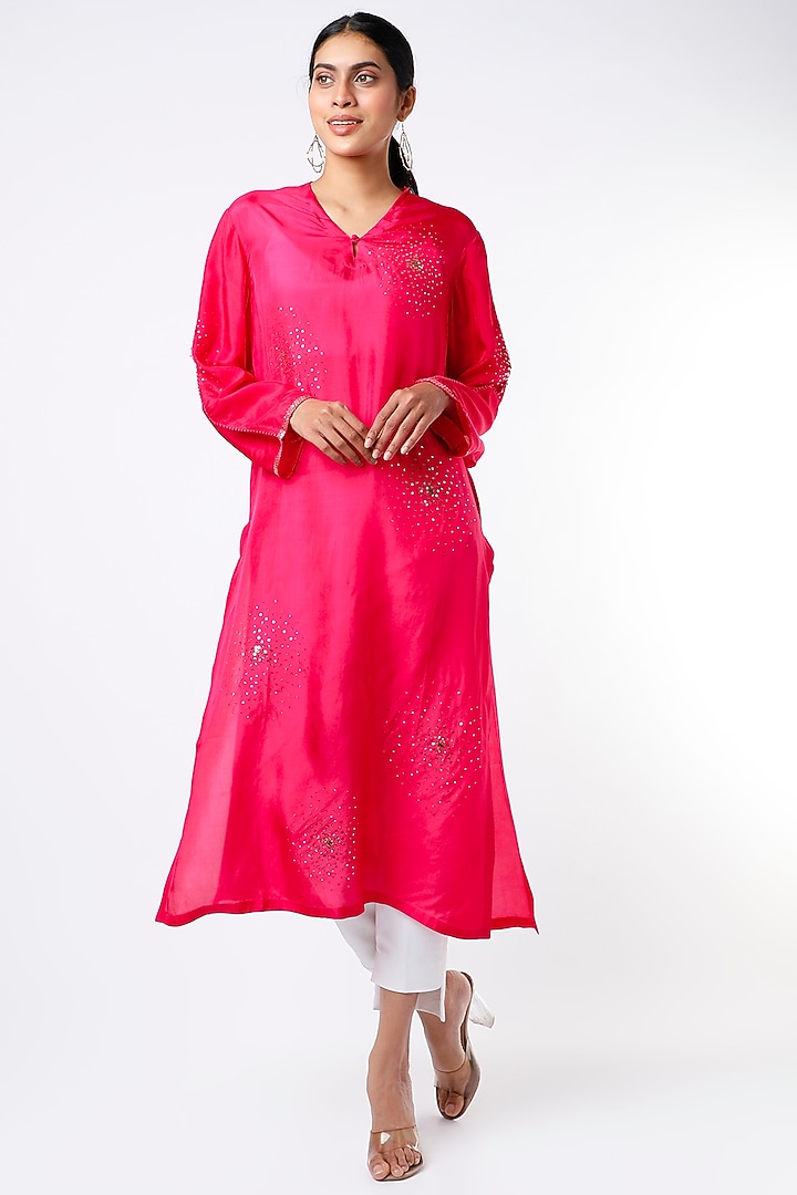 Candy Pink Tunic In Dupion Silk by ILAPTI at Pernia's Pop Up Shop