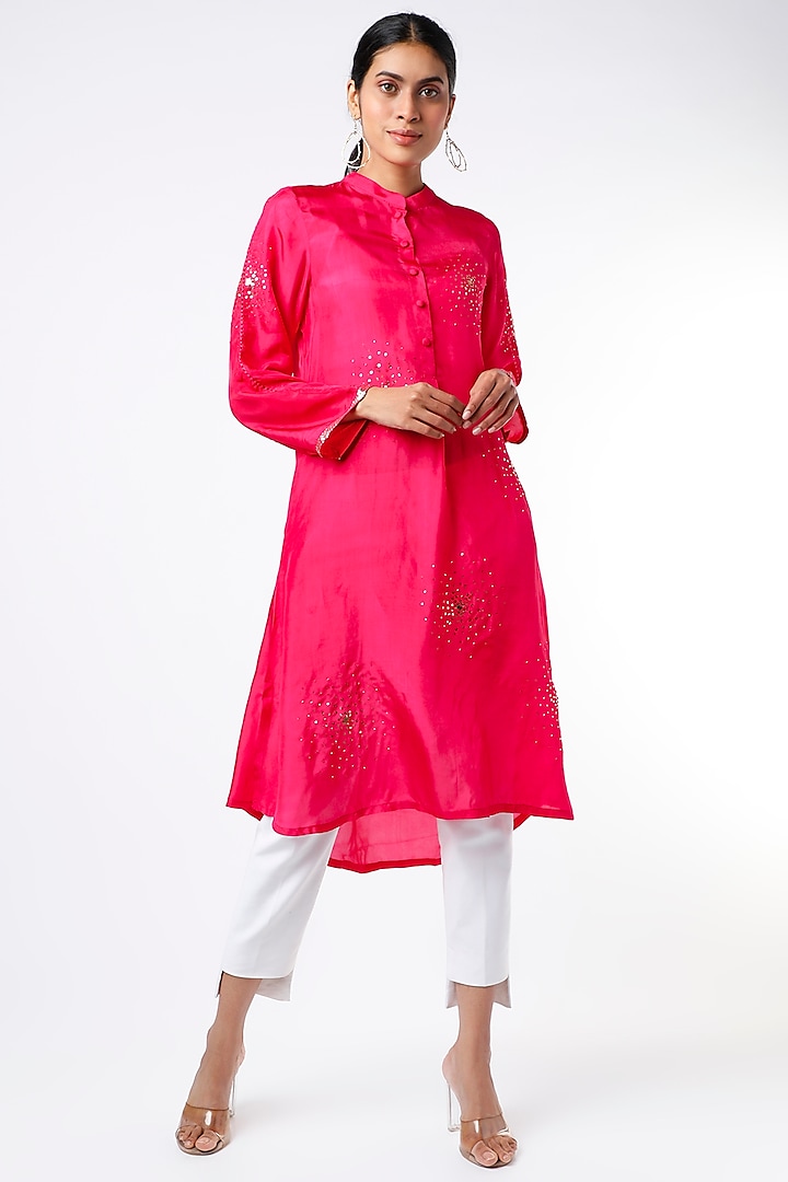 Candy Pink Dupion Silk Tunic  by ILAPTI at Pernia's Pop Up Shop