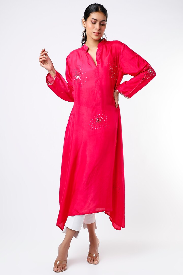 Candy Pink Dupion Silk Kerchief Tunic  by ILAPTI at Pernia's Pop Up Shop