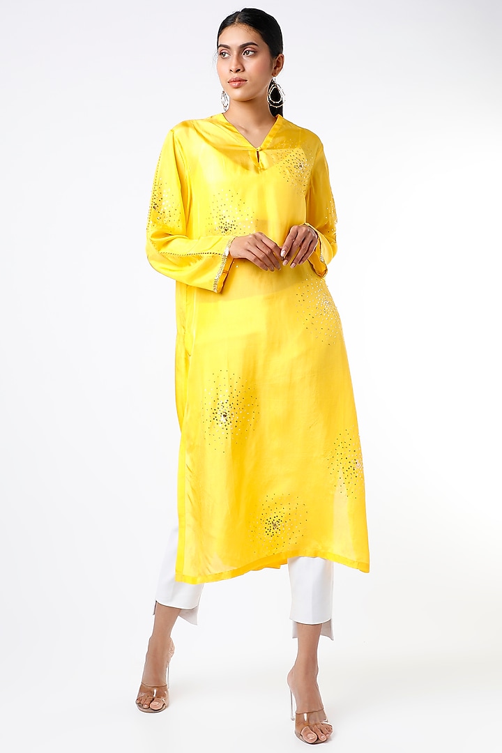 Bright Yellow Tunic In Dupion Silk by ILAPTI