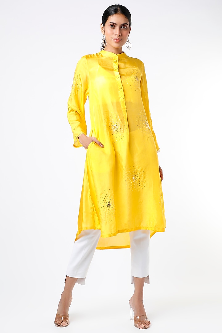 Bright Yellow Dupion Silk Tunic  by ILAPTI