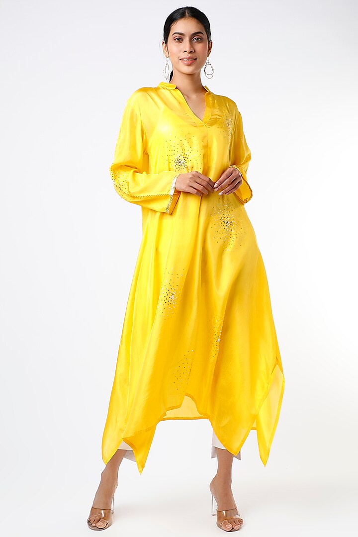 Bright Yellow Dupion Silk Kerchief Tunic  by ILAPTI