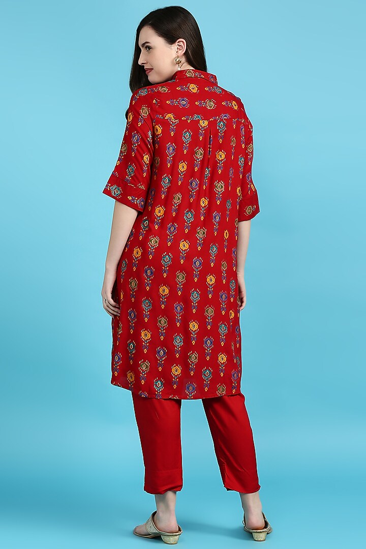 Red Ikat Printed Tunic Set by ILAPTI at Pernia's Pop Up Shop