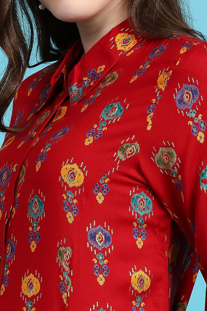Red Ikat Printed Tunic Set by ILAPTI at Pernia's Pop Up Shop