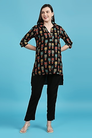 Black Ikat Printed Tunic Set by ILAPTI