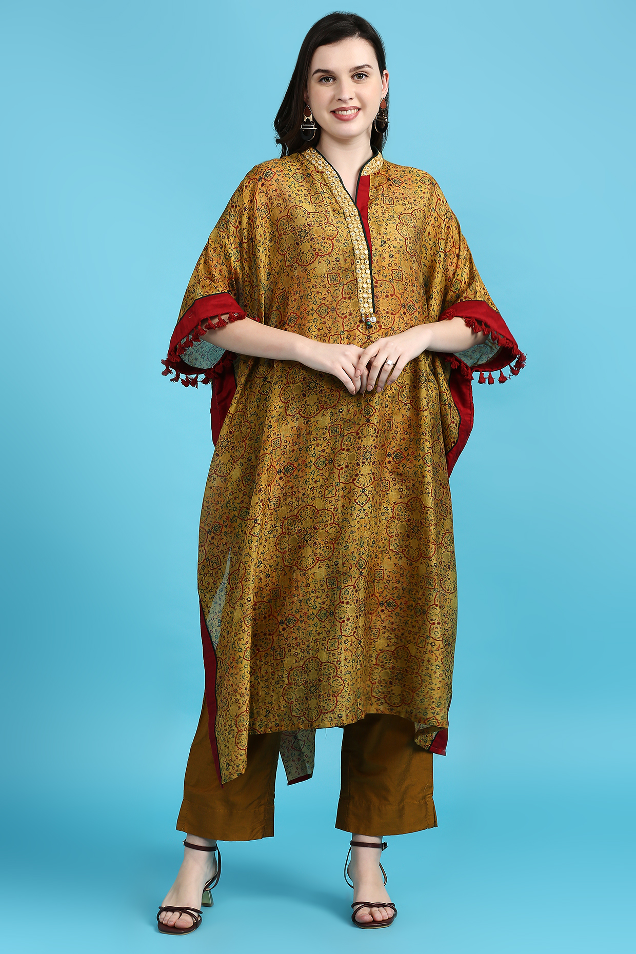 Yellow Printed Kaftan Set by ILAPTI at Pernia's Pop Up Shop