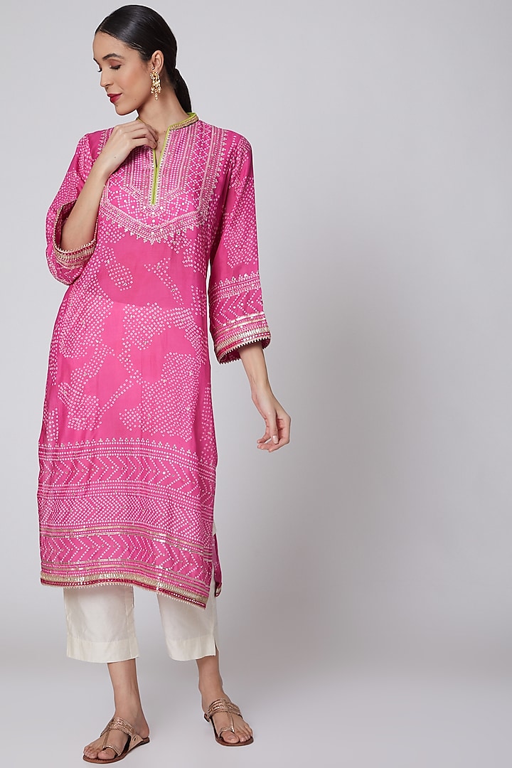 Blush Pink Bandhani Kurta Pants by ILAPTI