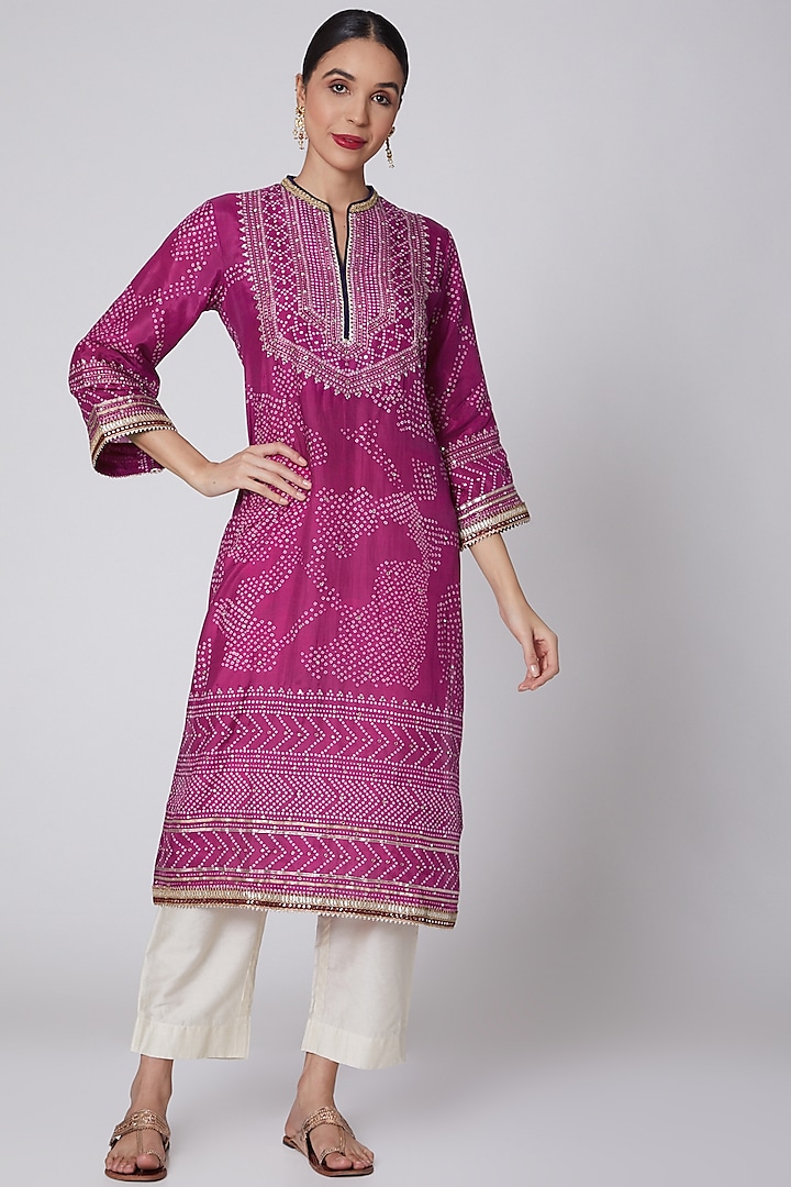 Violet Bandhani Kurta Pants by ILAPTI