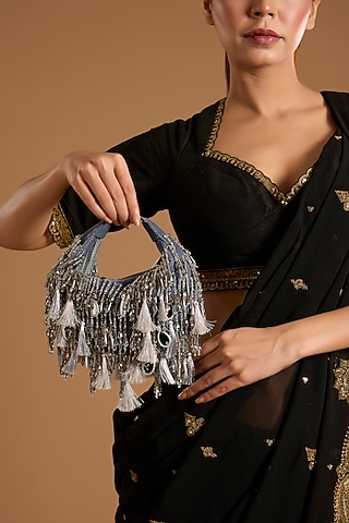 Grey Velvet Clutch by Forever Noor