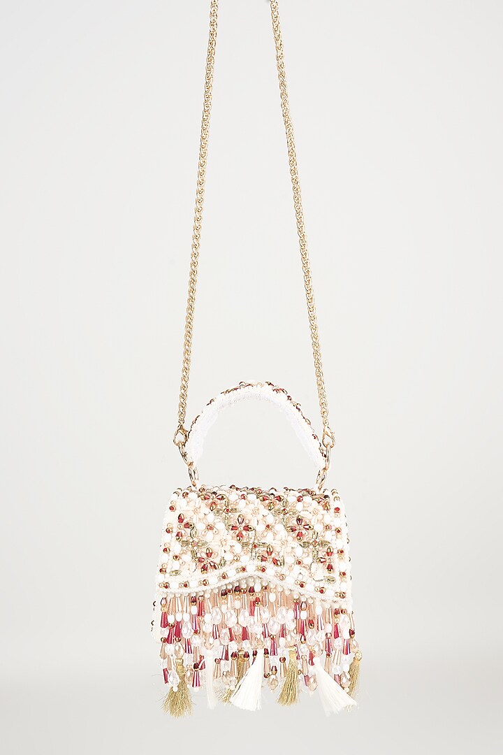 Red & White Georgette Crystal Work Box Bag by Forever Noor at Pernia's Pop Up Shop