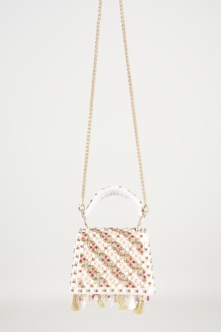 Red & White Georgette Crystal Work Box Bag by Forever Noor at Pernia's Pop Up Shop