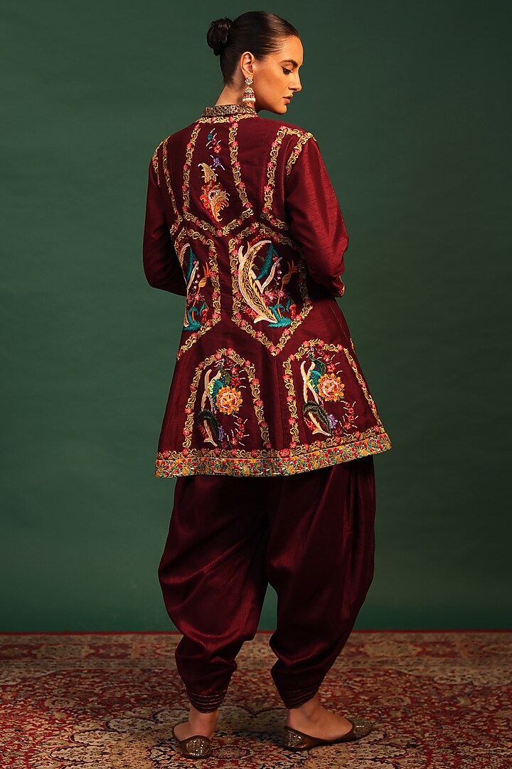 Wine Raw Silk Dhoti Set by World Of Folklore at Pernia's Pop Up Shop
