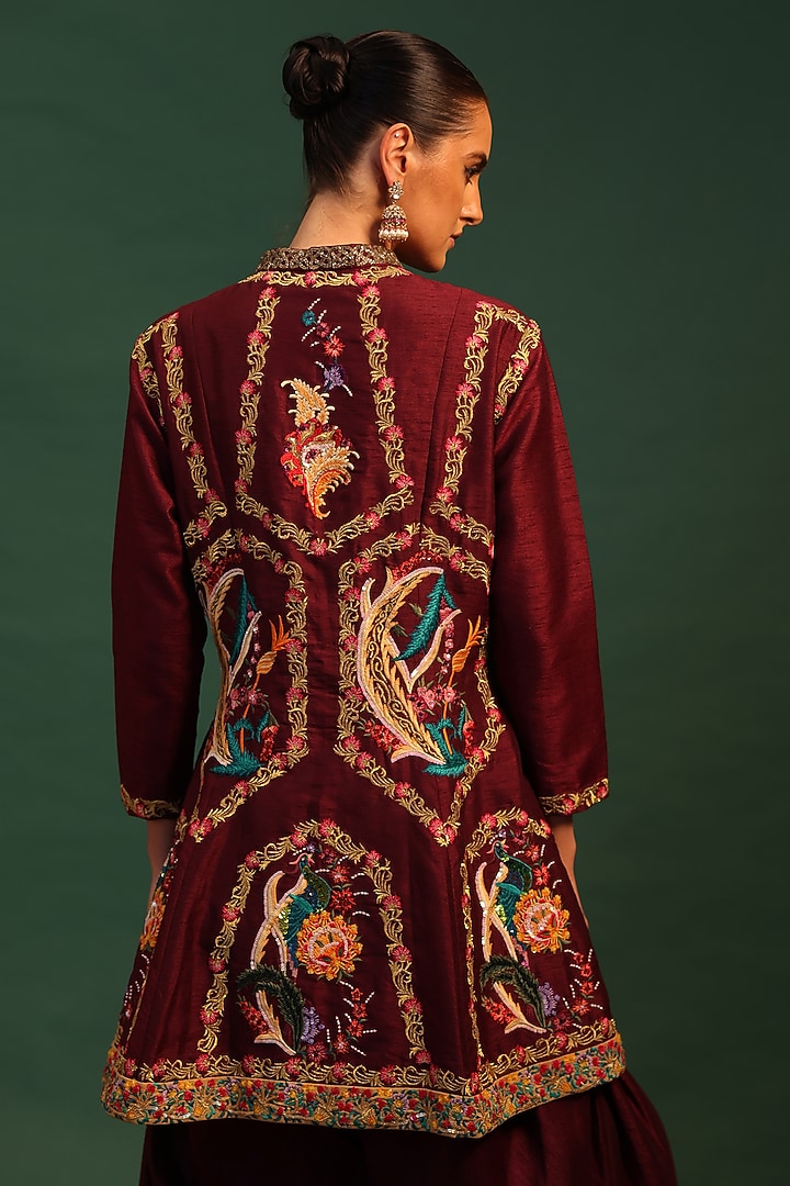 Wine Raw Silk Dhoti Set by World Of Folklore at Pernia's Pop Up Shop