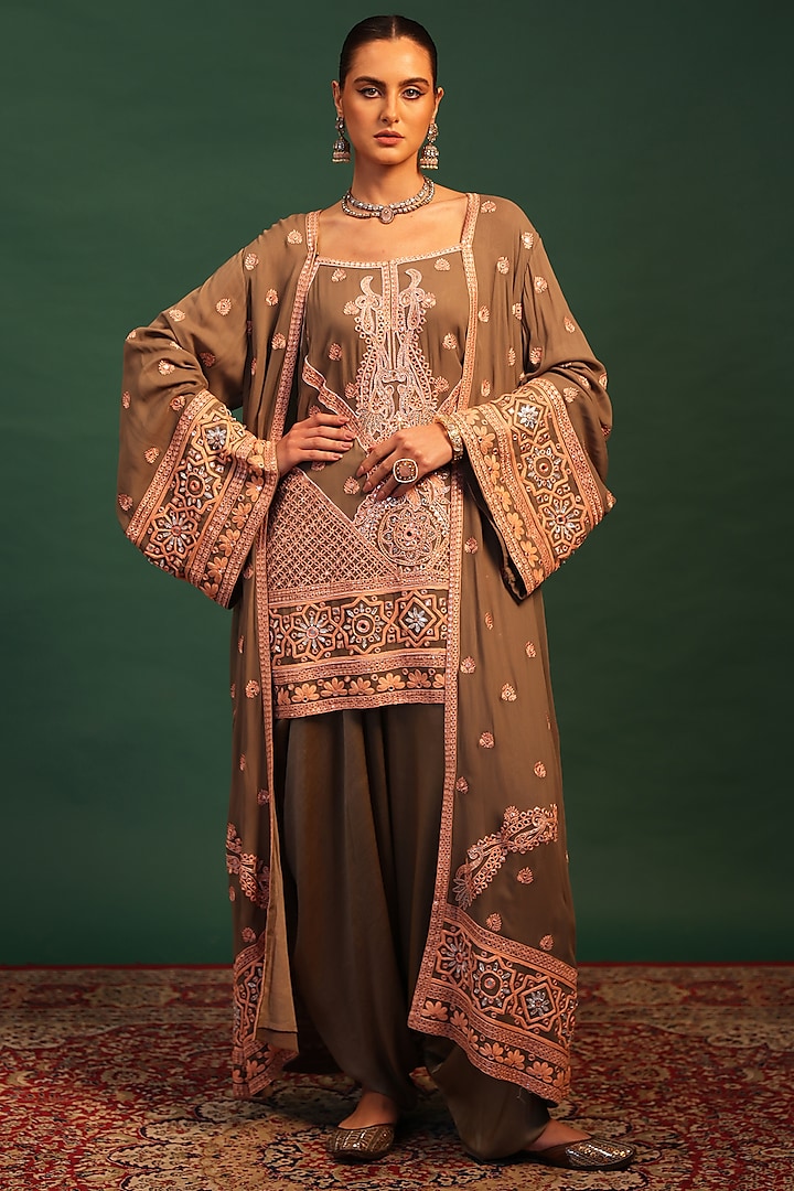 Multi-Colored Georgette Mirror & Dori Embroidered Jacket Set by World Of Folklore