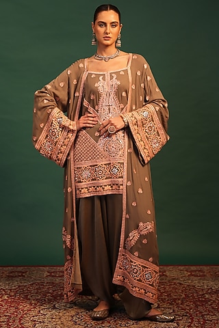 Multi-Colored Georgette Mirror & Dori Embroidered Jacket Set by World Of Folklore