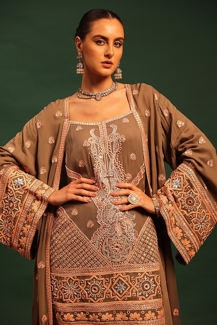 Multi-Colored Georgette Mirror & Dori Embroidered Jacket Set by World Of Folklore at Pernia's Pop Up Shop