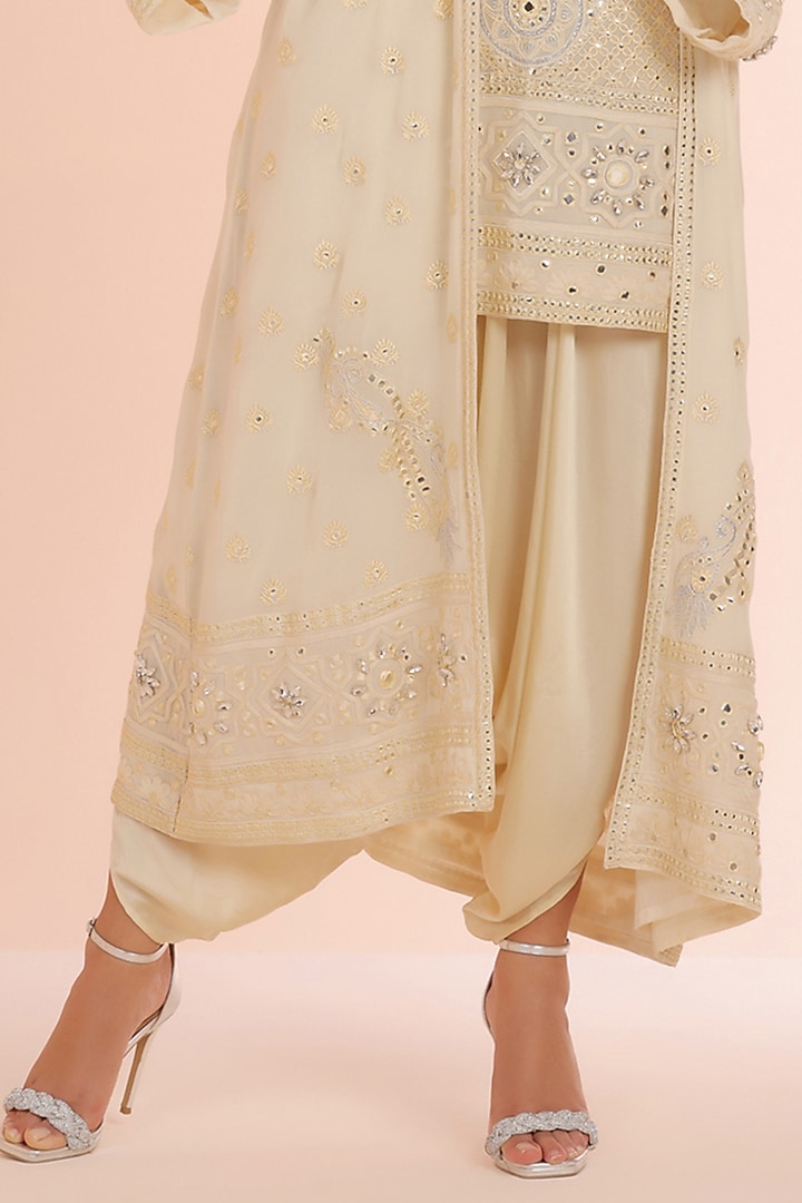 Ivory Georgette Mirror & Dori Embroidered Jacket Set by World Of Folklore at Pernia's Pop Up Shop