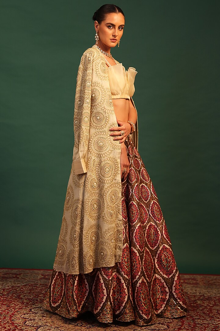 Multi-Colored Raw Silk & Georgette Paisley Printed Jacket Set by World Of Folklore at Pernia's Pop Up Shop