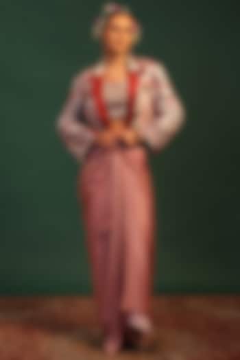 Pink Bemberg Silk Pre-Draped Dhoti Skirt Set by World Of Folklore