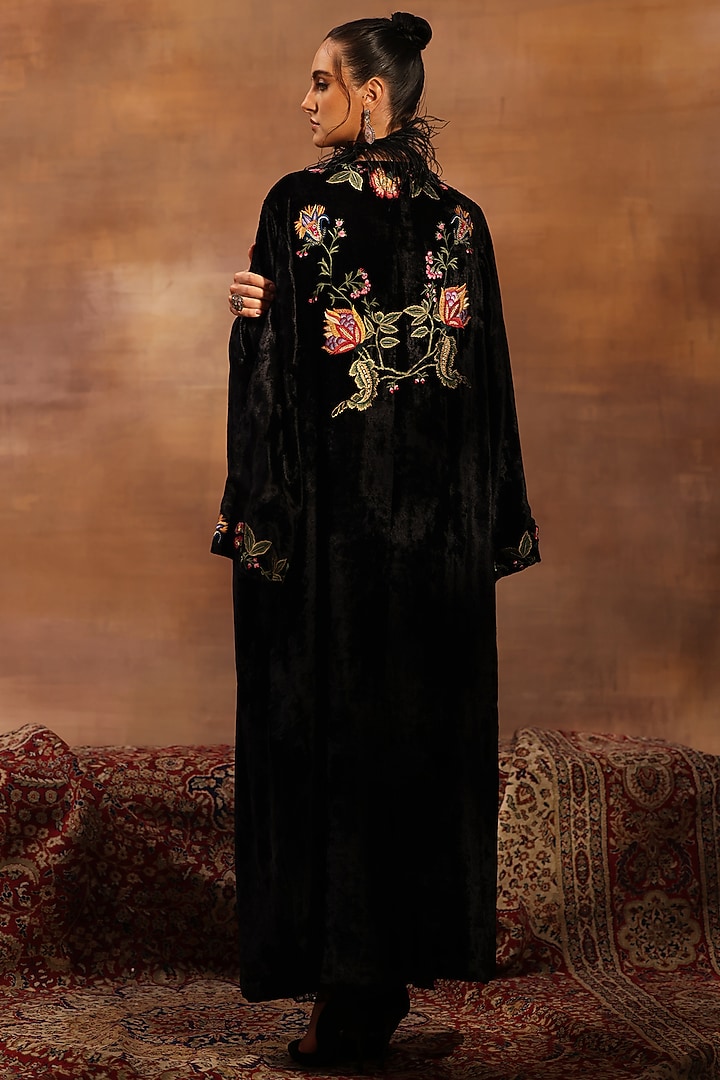 Black Velvet Floral Embroidered Jacket Set by World Of Folklore at Pernia's Pop Up Shop