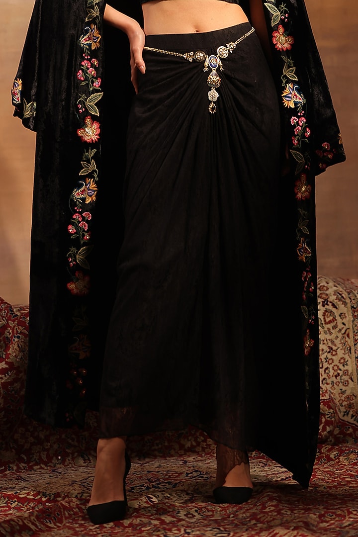Black Velvet Floral Embroidered Jacket Set by World Of Folklore at Pernia's Pop Up Shop