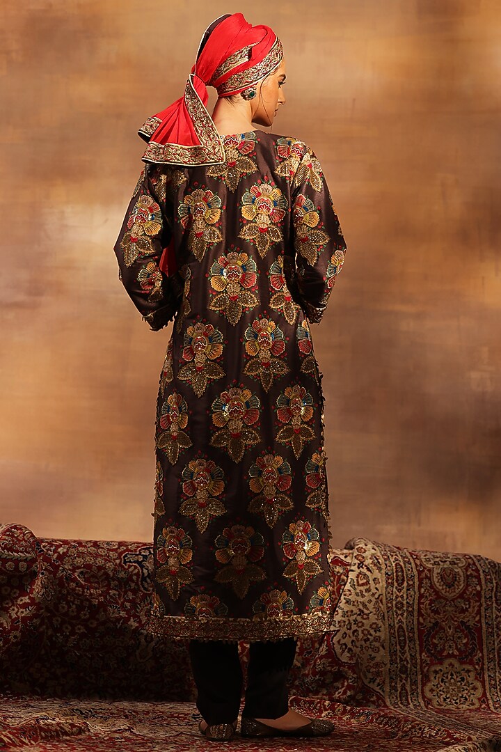 Brown Raw Silk Digital Printed Kurta Set by World Of Folklore at Pernia's Pop Up Shop