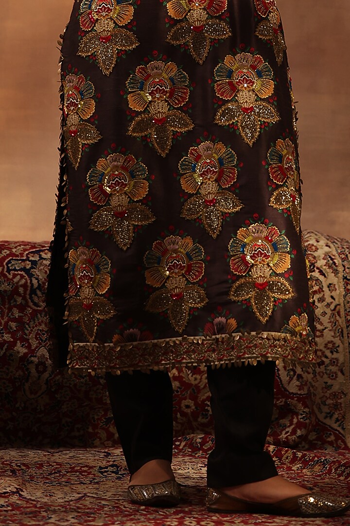 Brown Raw Silk Digital Printed Kurta Set by World Of Folklore at Pernia's Pop Up Shop