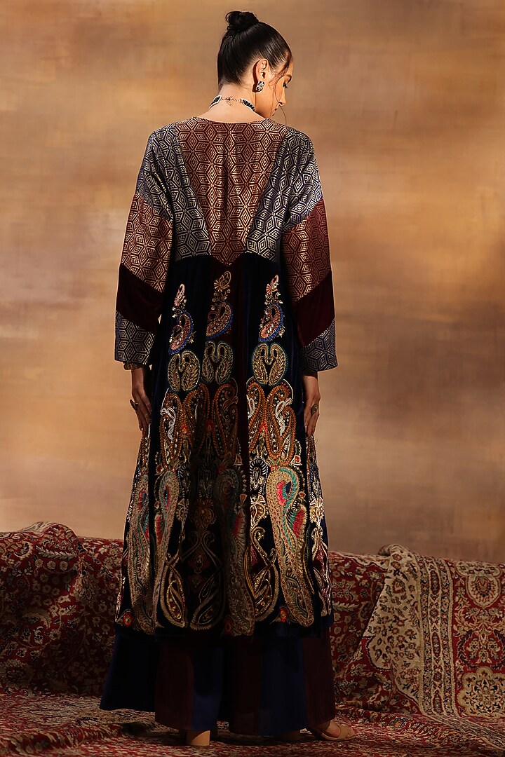 Multi-Colored Velvet & Jacquard Embroidered Jacket Set by World Of Folklore at Pernia's Pop Up Shop