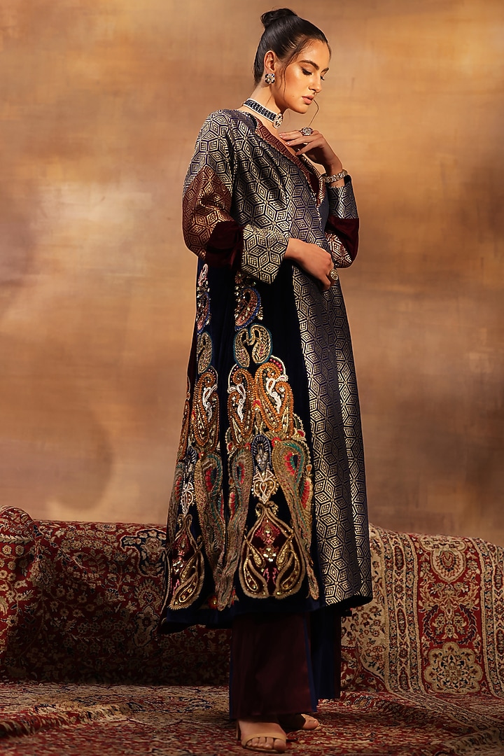 Multi-Colored Velvet & Jacquard Embroidered Jacket Set by World Of Folklore at Pernia's Pop Up Shop