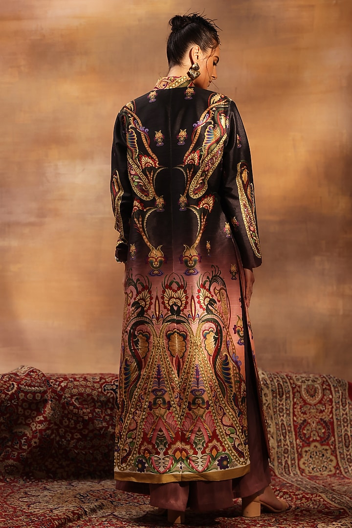 Multi-Colored Raw Poly Silk Paisley Printed Jacket Set by World Of Folklore at Pernia's Pop Up Shop