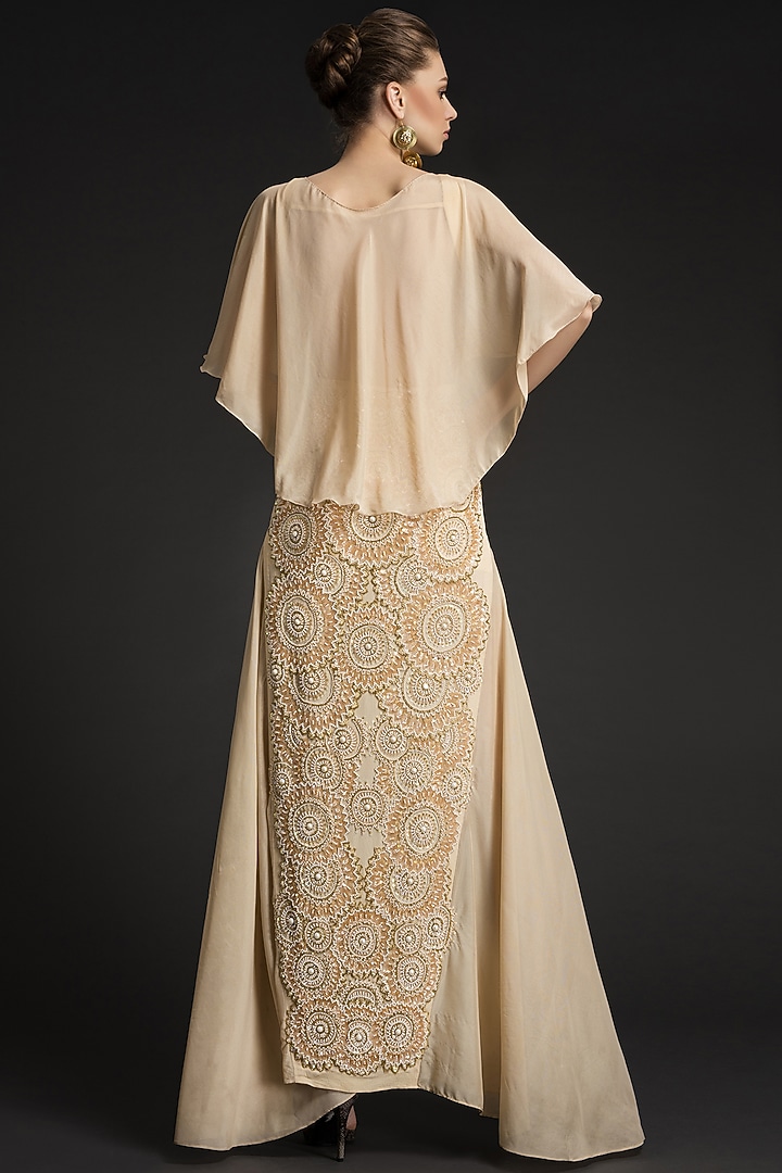 Beige Viscose Georgette & Georgette Crepe Hand Embroidered Wedding Gown by World Of Folklore at Pernia's Pop Up Shop