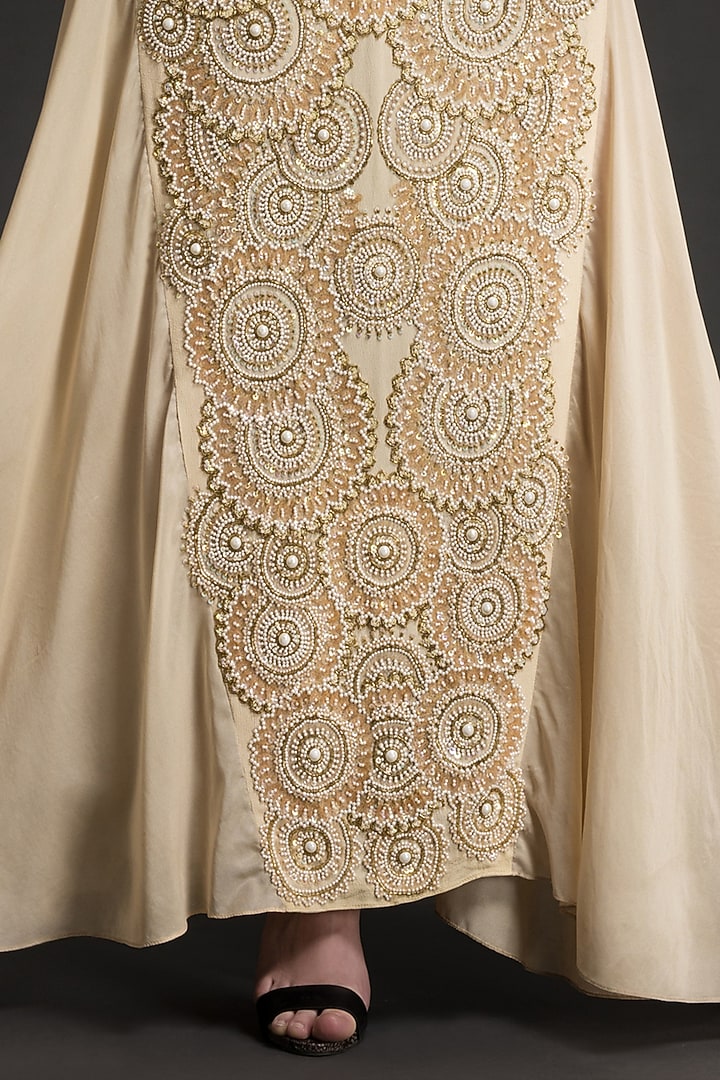 Beige Viscose Georgette & Georgette Crepe Hand Embroidered Wedding Gown by World Of Folklore at Pernia's Pop Up Shop
