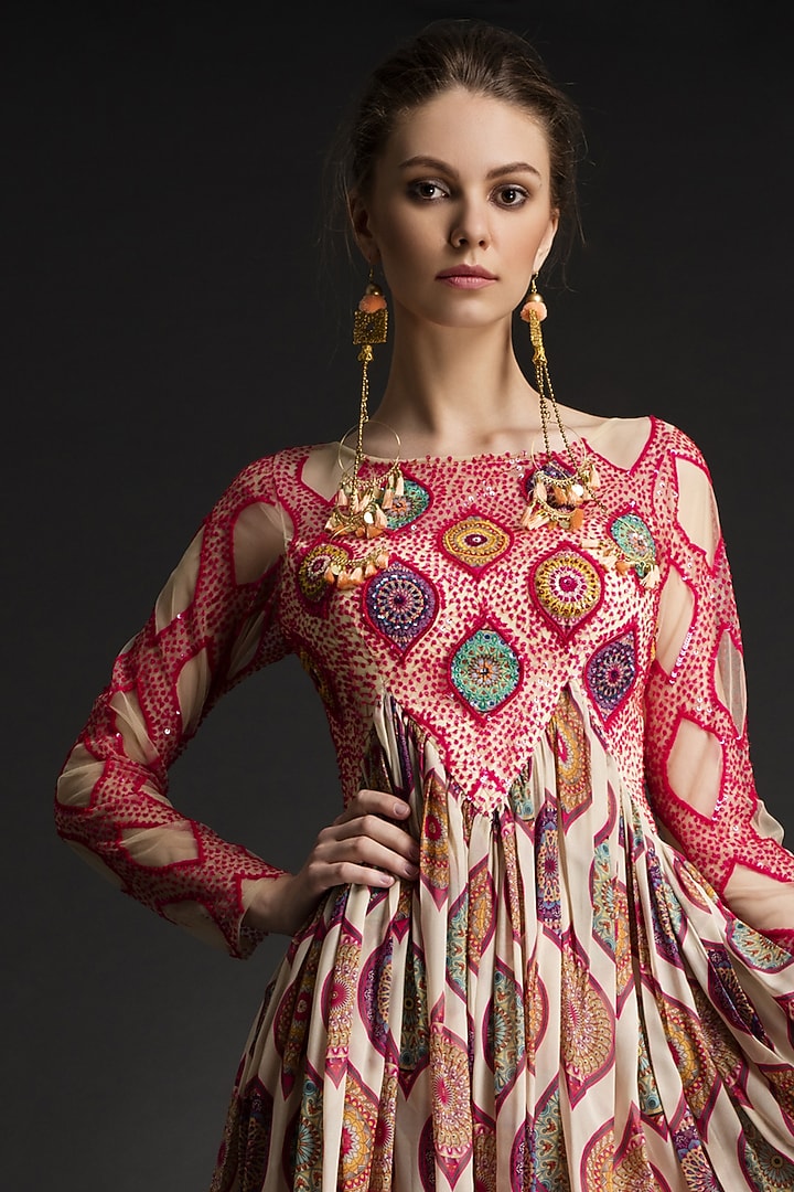 Fuchsia Pink Net & Silk Viscose Printed Midi Dress by World Of Folklore at  Pernia's Pop Up Shop 2026